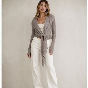 Isabel Lu Grey Chunky Knit Cardigan Sweater Womens XS Boho Lagenlook Asymmetric